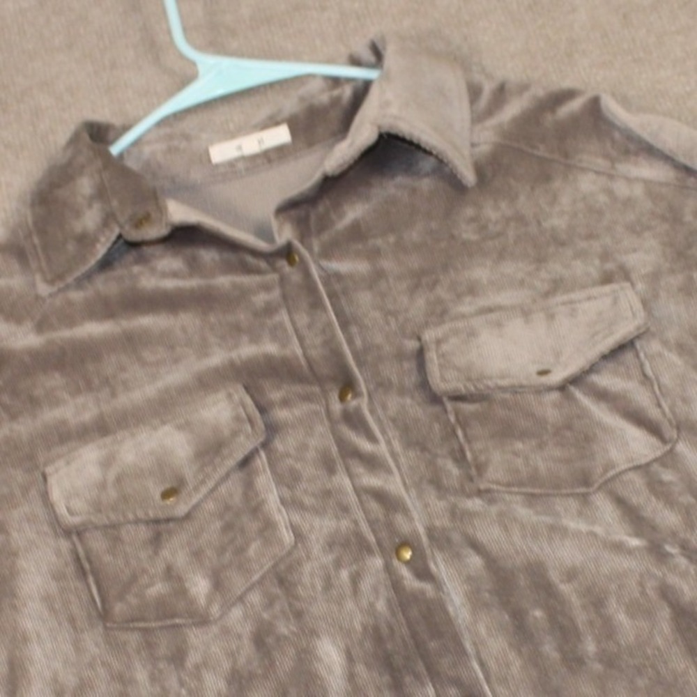 Easel Taupe Grey Velvet Corduroy Button Down Shacket Oversized Shirt Womens‎ M